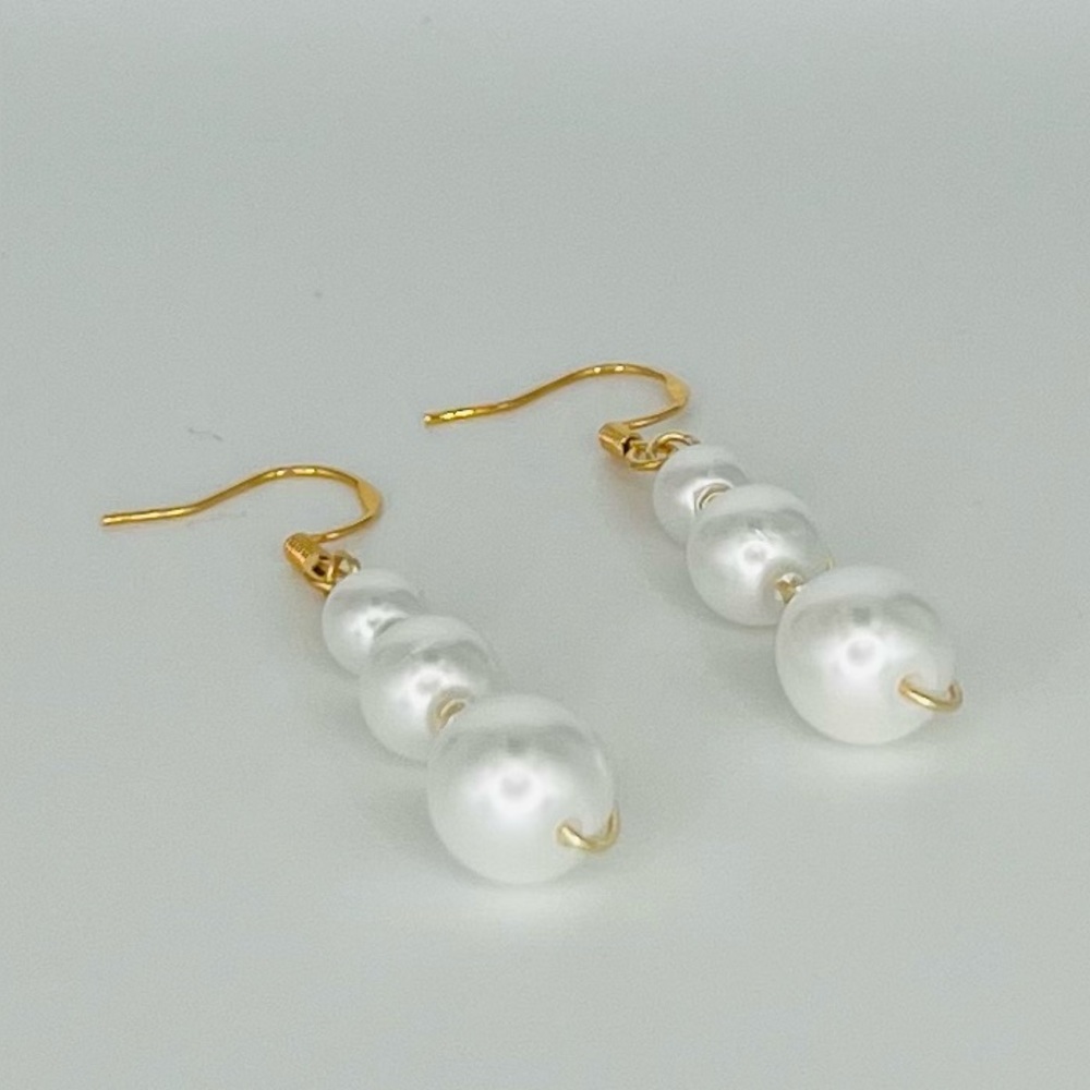 Hand Crafted Gold and Wire Wrapped Pearl Earrings - Picture 2 of 3